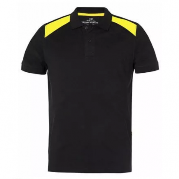 Wexman Poloshirt Kontrast Pikee Baumwolle schwarz/gelb